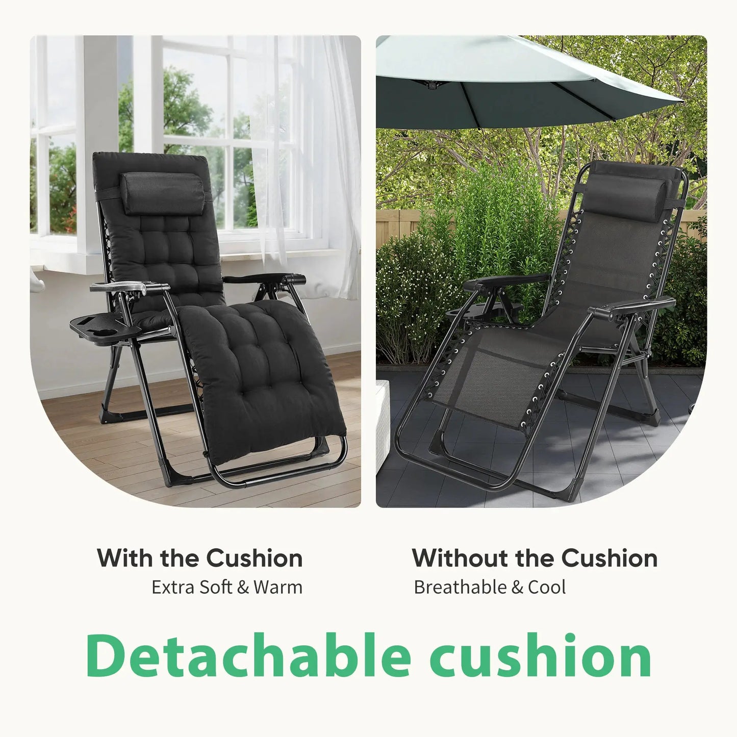 JHK Zero Gravity Recliner Camping Patio Lounge Chair Folding Portable with Cup Holder Trays Removable Cushion For Outdoor Garden from PriceLows™