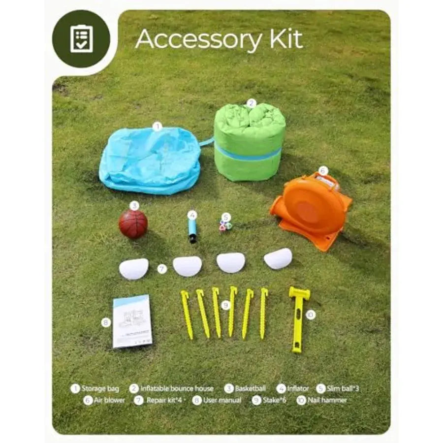 Bounce House with Slide, Inflatable Bouncy House for 3-12, OutdoorandIndoor, Bounce Area 8'x8', Capacity 400 lb - Green from PriceLows™