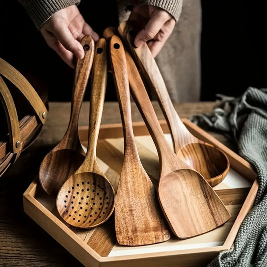 Wooden Kitchen Utensil Set | 5 Pieces | Spoons, Ladle & Spurtle