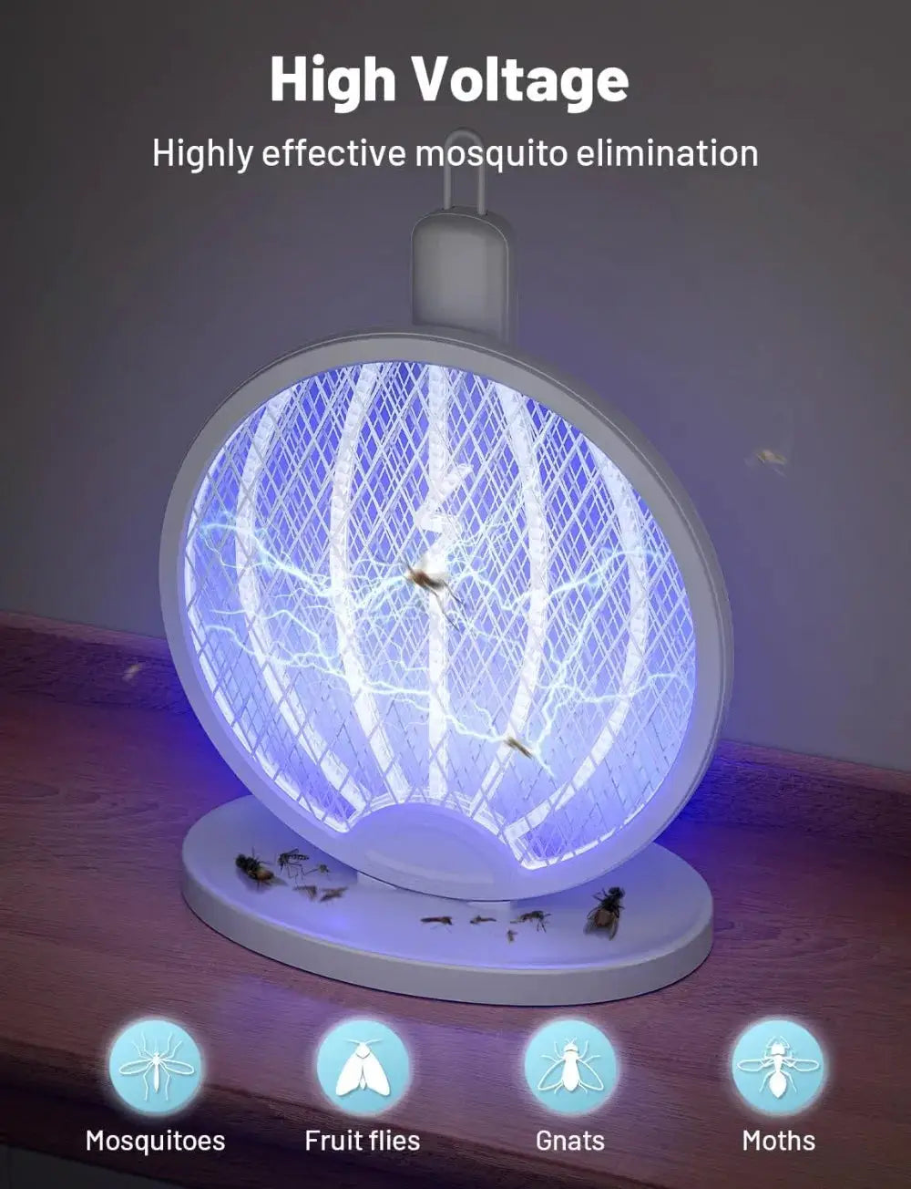 2-in-1 Mosquito Killer Racket, 4000V Foldable Electric Fly Swatter with Charging Base & Attractant Light, Rechargeable 1800mAh, Bug Zapper for Home, Patio, Backyard, Camping from PriceLows™