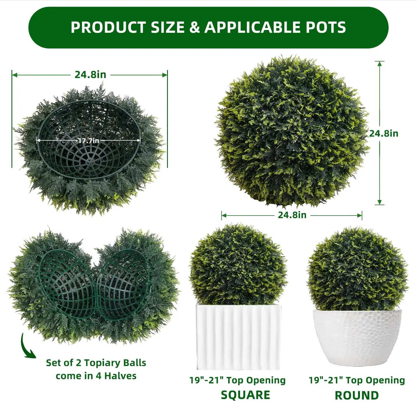 New Topiary Balls Artificial Outdoor Set of 2, Artificial Topiary Cedar Balls for Home Wedding Decor Green 44/48/54/55/59/63 CM from PriceLows™