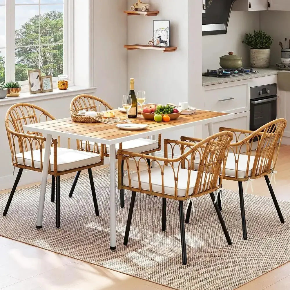 All-Weather 59x34.2 Rectangular Patio Dining Table with Adjustable Feet, Umbrella Hole, Seats 6 from PriceLows™