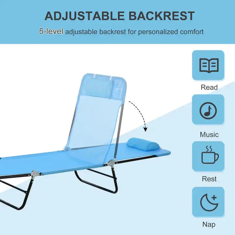 Outsunny Folding Chaise Lounge Chair, Pool Sun Tanning Chair, Outdoor Lounge Chair with Reclining Back, Breathable Mesh Seat, Headrest for Beach, Yard, Patio, Blue from PriceLows™