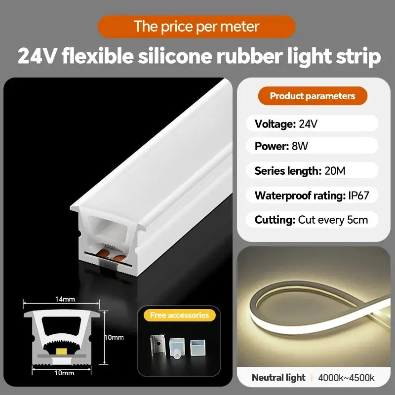24VLED Silicone Light Strip Sleeve Outdoor Waterproof Linear Light Open Hidden Embedded Flexible Bendable Shaped Light Strip from PriceLows™