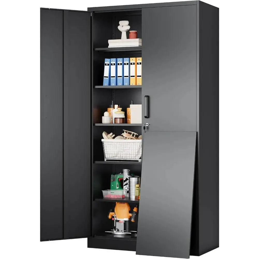 Metal Storage Cabinet with 2 Doors and 6 Shelves,72x36x18 Wide & Deep Garage Storage Cabinet,Tall Black Locking Metal Cabinets from PriceLows™