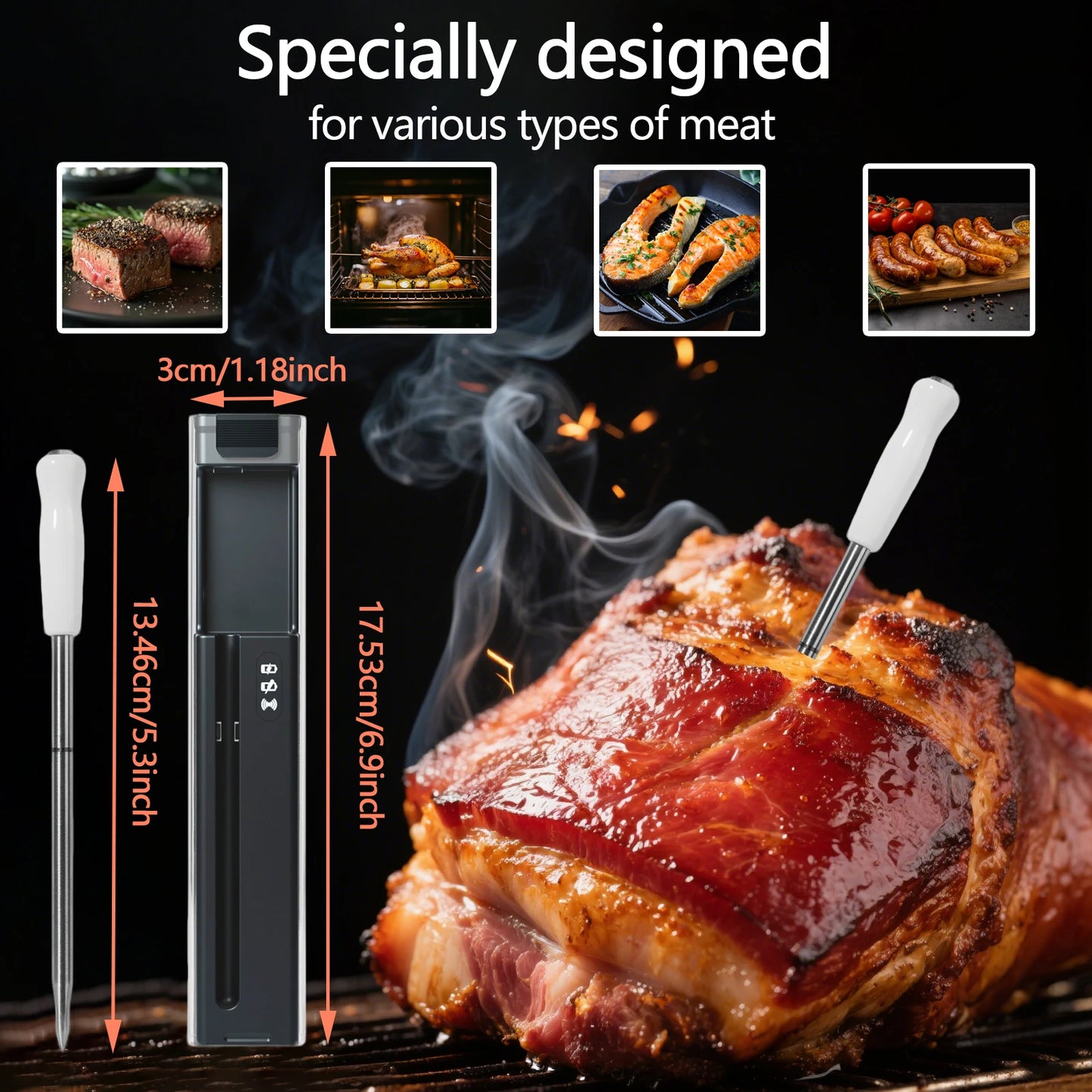 Meat Thermometer | Wireless Bluetooth 5.1 | 500ft Range, IP67 | App Control