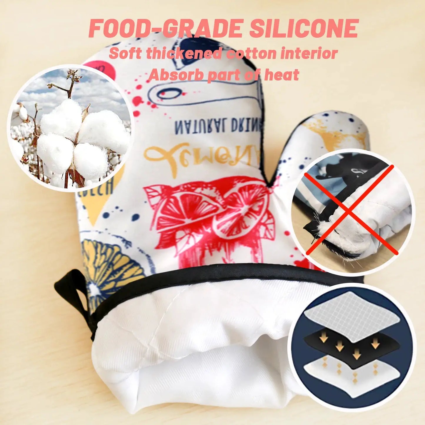 Oven Mitt Set | Insulated Heat Resistant | Cartoon Design | Set 2 Glove and Pad