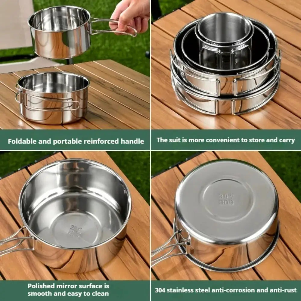 12PCS Adventure Camp Cook Set Camping Pots and Pans Family Cookset Non-toxic 304 Stainless Steel Kitchenware Set Foldable from PriceLows™