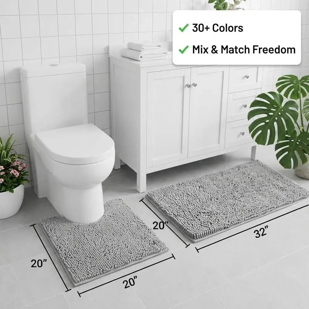 Bathroom Rugs 2 Piece Set, Super Absorbent Chenille Bath Mats with U-Shaped Toilet Rug, Non Slip Backing, Machine Washable for from PriceLows™