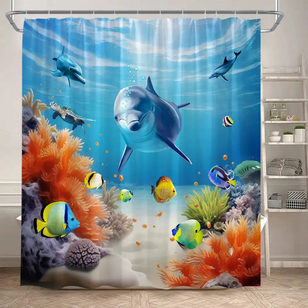 Ocean Animals Sea Turtle Shower Curtains Tropical Fish Coral Underwater Nature Scenery Child Bath Curtain Home Bathroom Decor from PriceLows™