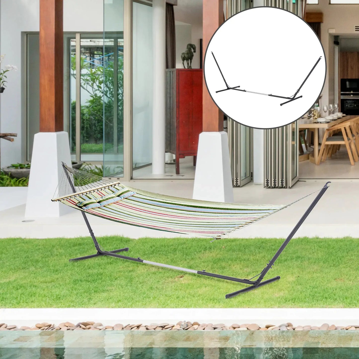 Compact Durable 10-13ft Adjustable Steel Hammock Stand Heavy Duty Portable Carrying Space Saving for Indoor Outdoor Pro Black from PriceLows™