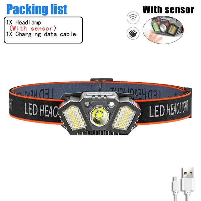 Strong Light Headlamp Portable LED Sensor Headlamp USB Rechargeable Head Flashlight Outdoor Camping Fishing Emergency Lantern from PriceLows™