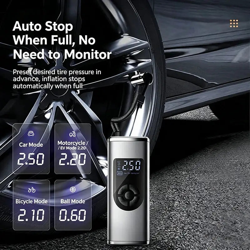 Tire Inflator | Rechargeable | Up To 150 PSI | For Bikes Motorcycles Balls