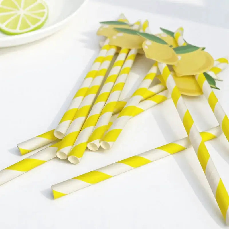 Disposable Paper Straws | Summer Lemon Print | 20 Piece Set