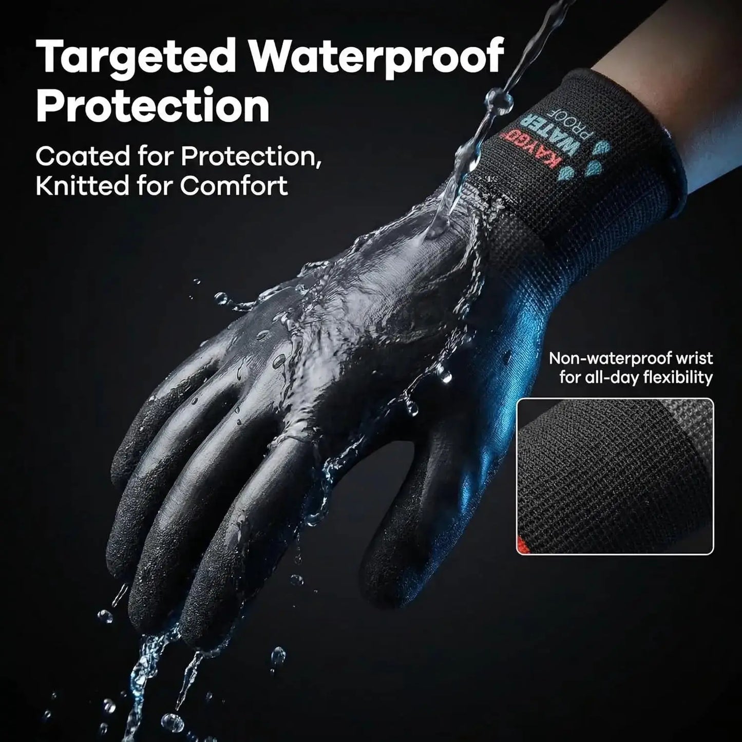 Waterproof Work Gloves, Rubber Coated Non-slip for Garden, Outdoor, Black, L from PriceLows™
