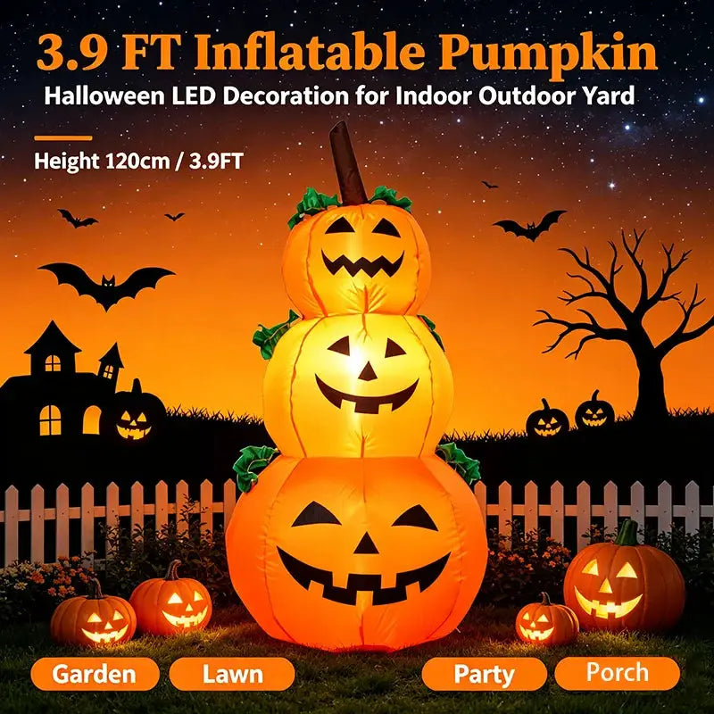 Halloween Inflatable Pumpkins | 3.9 Ft | Led Built In Lights | Stacked