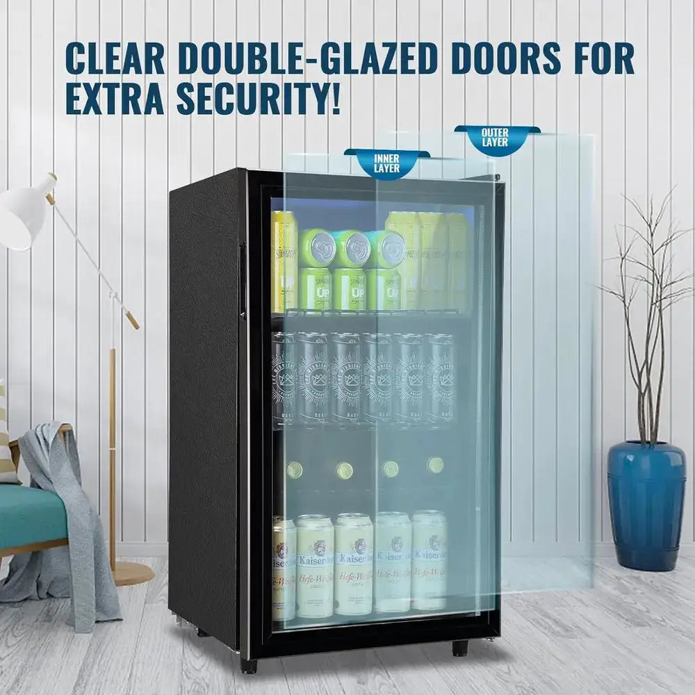 120-Can Glass Door Mini Fridge with LED Light for Beverages and Wine, Ideal for Home or Office from PriceLows™