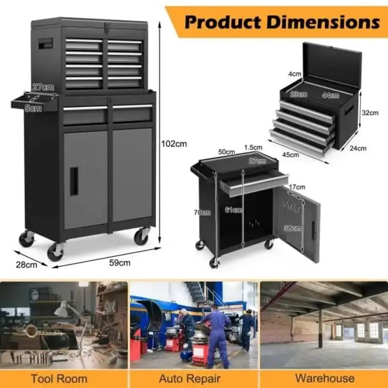 2-in-1 Rolling Tool Chest with 5 Sliding Lockable Drawers-Black & Gray from PriceLows™