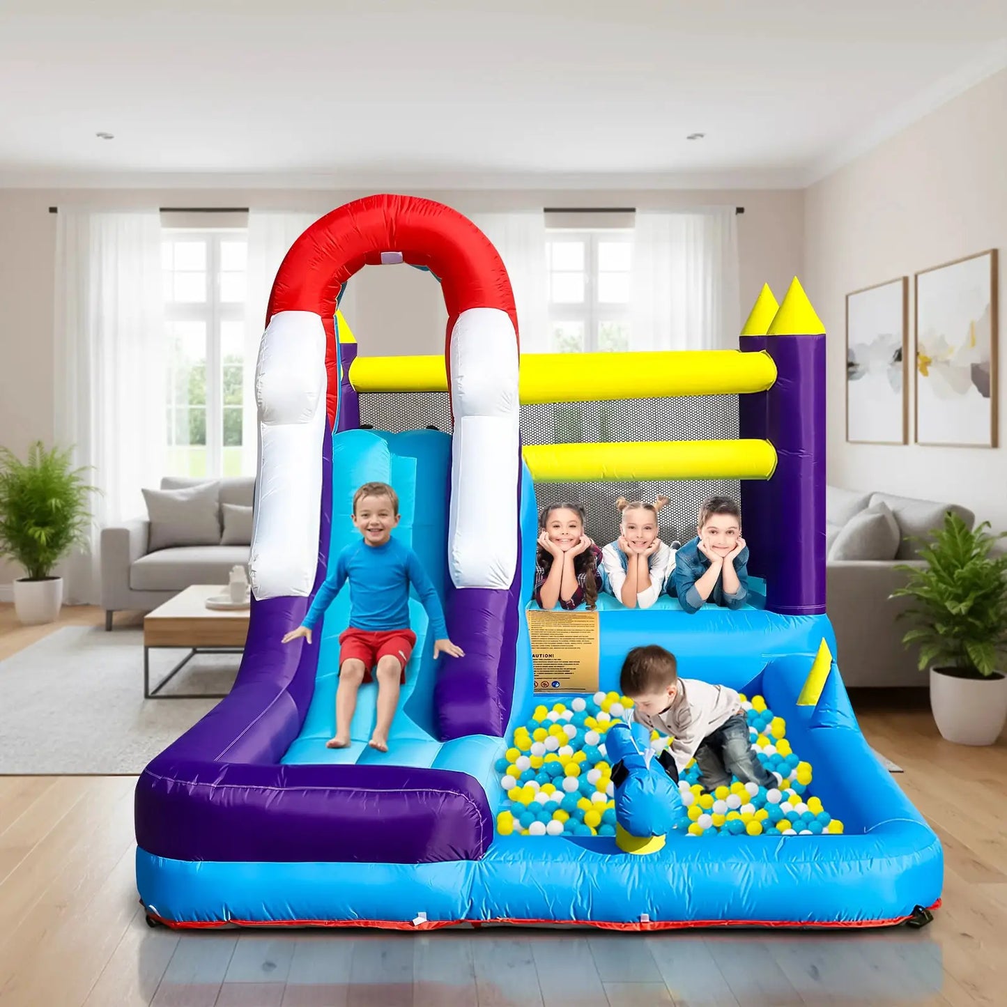 New Oxford cloth 16ft 4.9m Inflatable Water Slide Bounce House w/ Splash Pool & 480W Blower for Kids Party from PriceLows™