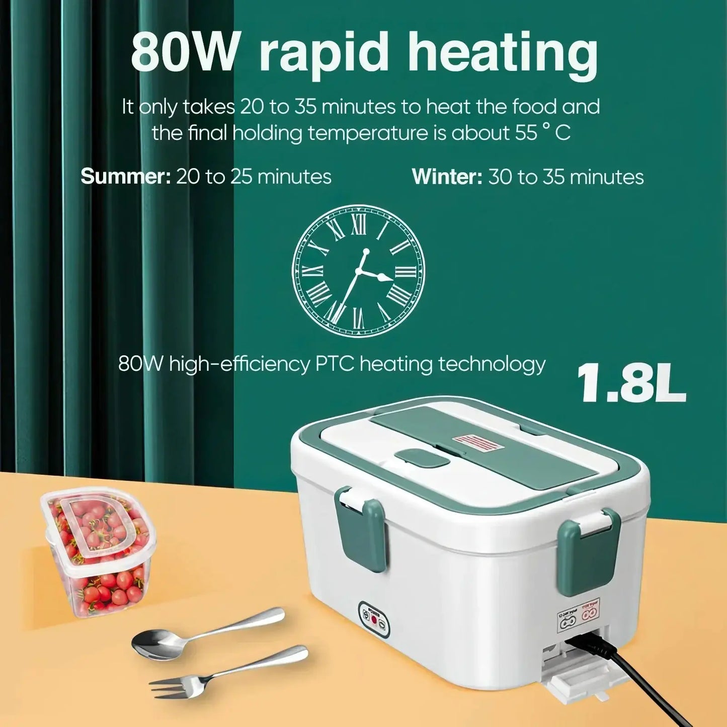 Electric Lunch Box Food Warmer 1.8 L 80W Camping Bento Picnic Portable Food Heater Car/Truck/Home in-car Electric Lunch Box from PriceLows™