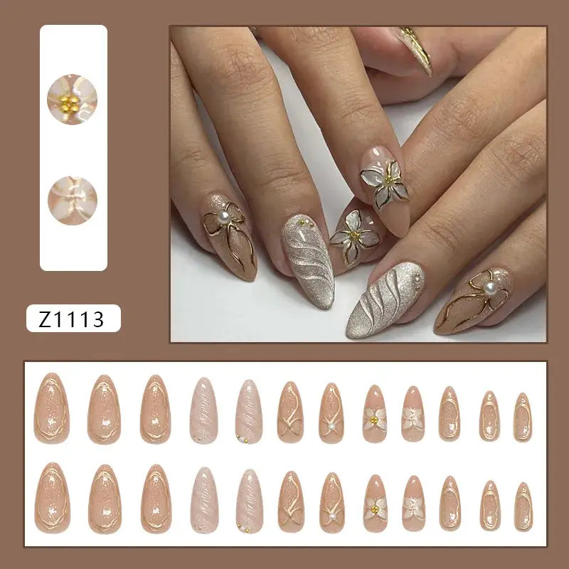Press On Nails | Wine Red Blush | Flower Print | 24 Piece Set