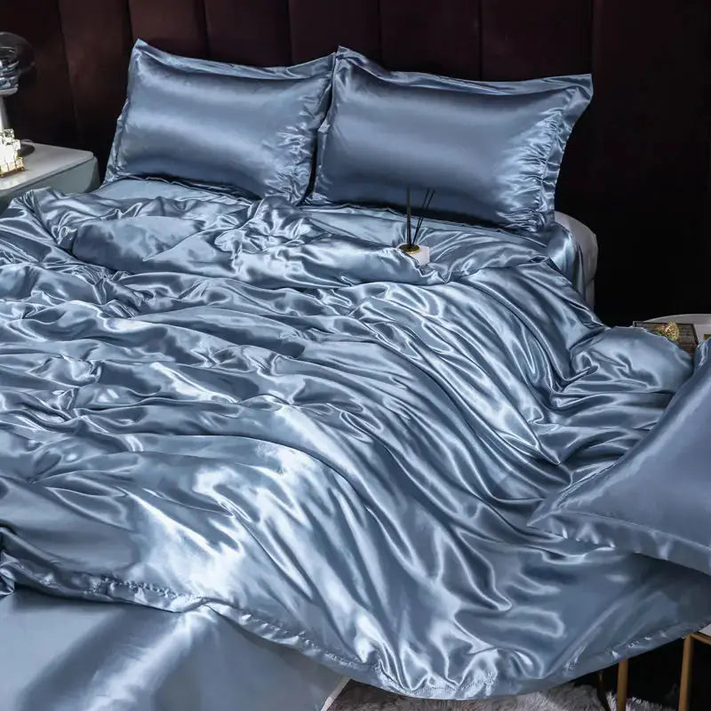 Ice Silk Bedding Set | Satin Duvet Cover | 100Gsm Solid Color | 5Ft To 7Ft Fits
