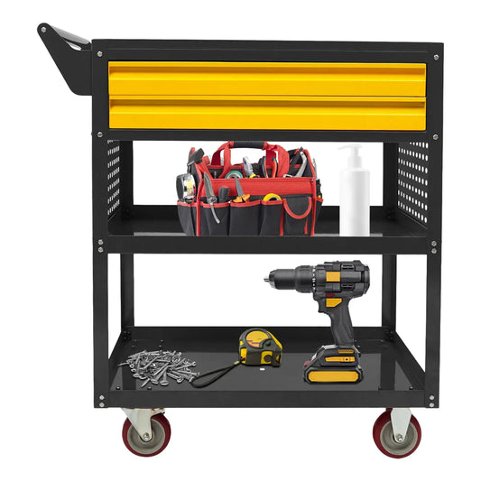 Tool Cart | 5 Shelf 2 Drawer | 400 Lb Capacity Carbon Steel | Black