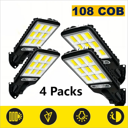 1/2/4Pack Solar Street Lights, 108 COB LED Outdoor Wall Lights with Remote Control and Motion Sensor, Adjustable 3 Modes 1000mah from PriceLows™