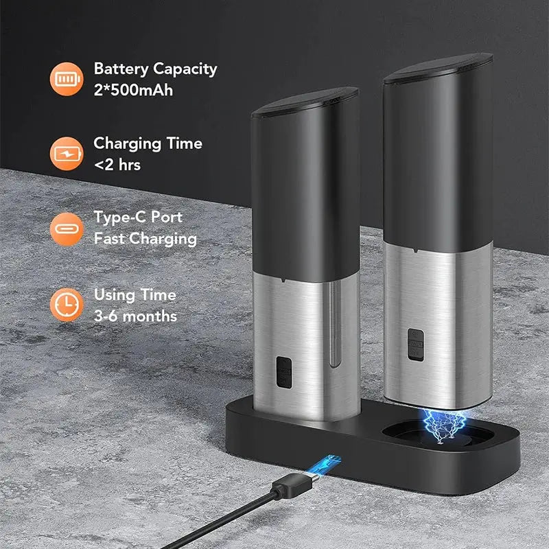 Electric Salt And Pepper Grinder Set | Gravity Sensor | Rechargeable | One Hand