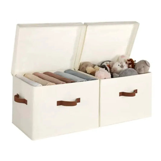 Fabric Storage Bins with Lid, Decorative Storage Boxes for Shelves, Stackable Closet Organizer Basket with Handles,,, 2-Pack from PriceLows™
