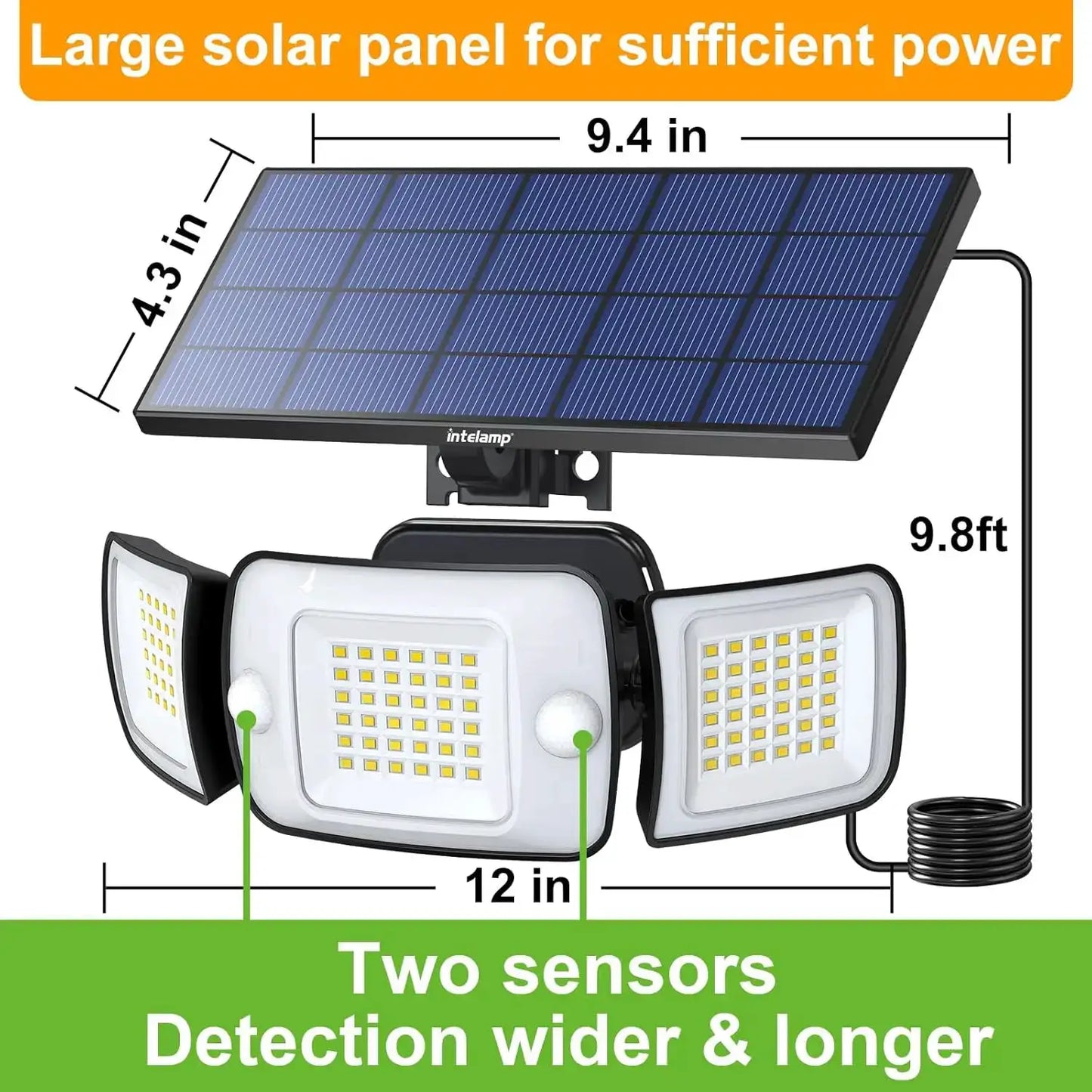 intelamp 6000mah Outdoor Solar Lights 3 Heads Two Motion Sensors Waterproof Bright Wall Street Lamp For Garden Yard Path Garage from PriceLows™