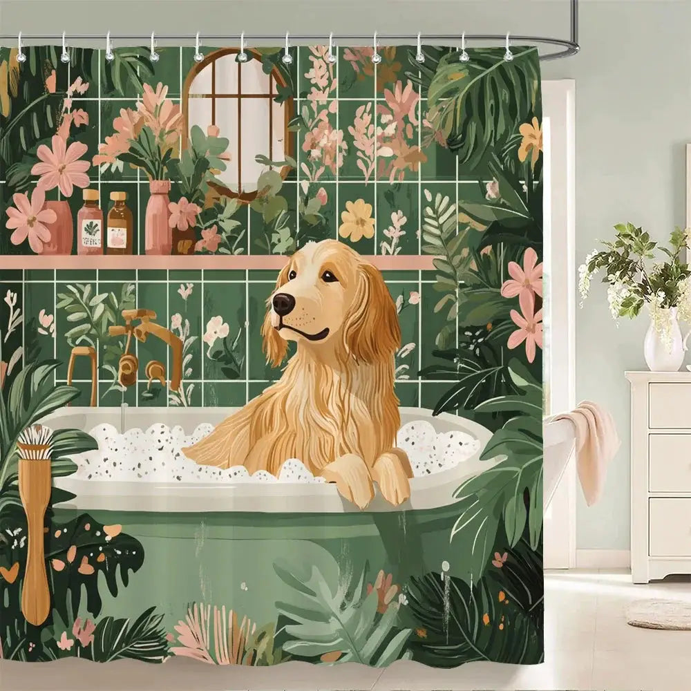 Nordic style Flowers Leaves Animals Shower Curtain Cat and Dog Printed Bathroom Bath Curtain Home Decoration Curtain With Hooks from PriceLows™