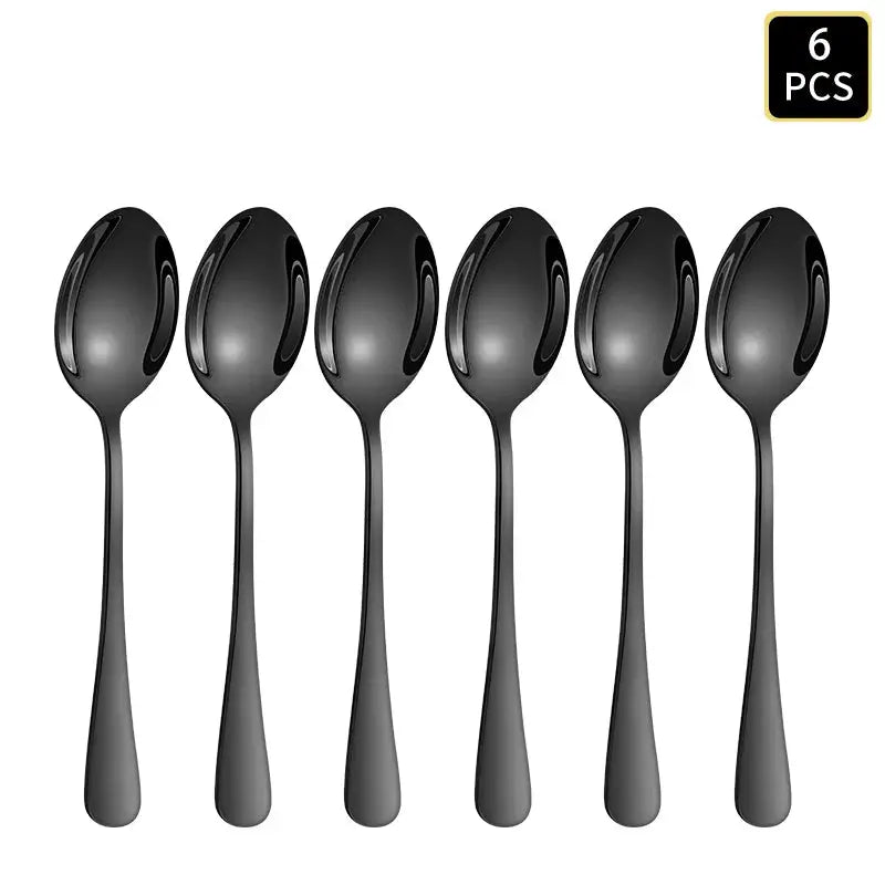 4/6/16/24pcs Black stainless steel cutlery 1010 round handle knife, fork and spoon cutlery set suitable for home and hotel from PriceLows™