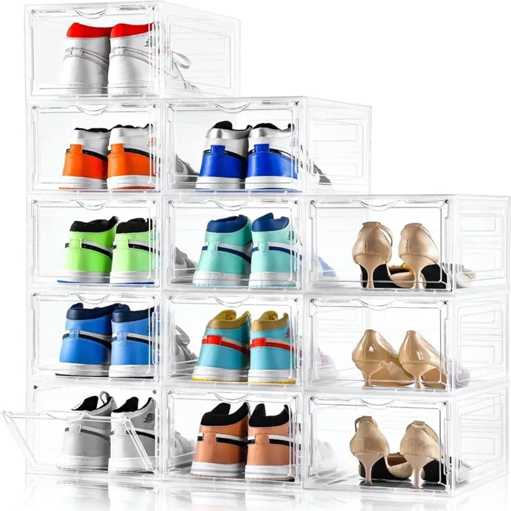 12Pack Clear Stackable Wall-Mounted Shoe Organizer Large Plastic Shoe Cabinet Dust-Proof Magnetic Door Boot & Hat Storage for Me from PriceLows™