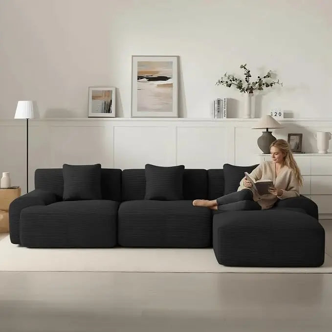 Modular Sectional Sofa | 107in Length | Corduroy Upholstery | With Ottoman