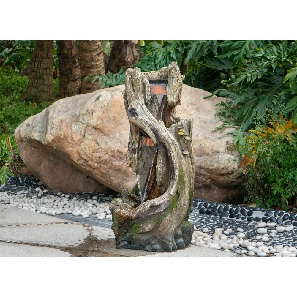 17.5x15.5x39.5" Indoor Outdoor Tree Trunk Fountain, Polyresin Rusitic Floor Standing Waterfall Fountain with Light, Natural from PriceLows™