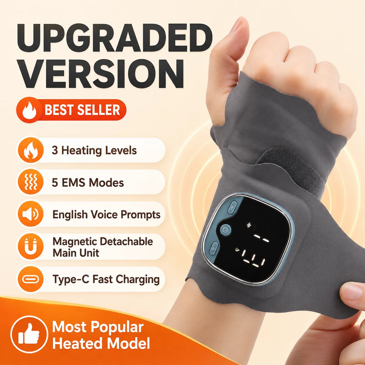 Cordless Wrist Massager | 3 Heat Levels | 5 Modes | Unisex
