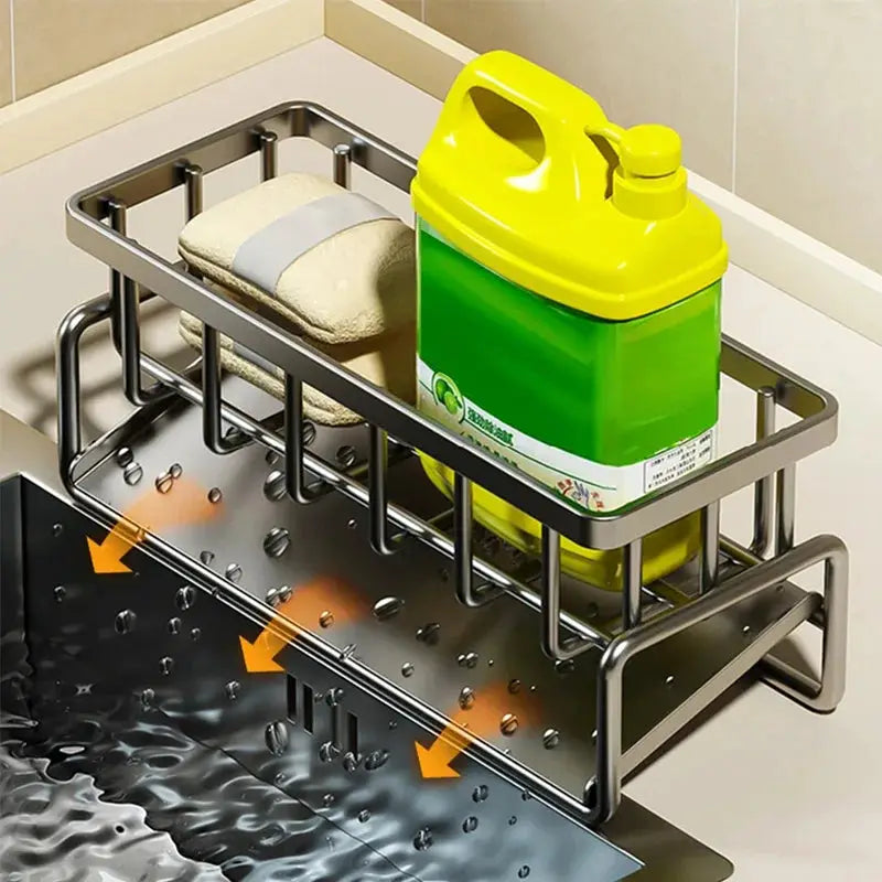 Kitchen Sink Organizer Carbon Steel with Tilted Water Tray Storage Rack for Sponge Brush 23×9×10cm from PriceLows™