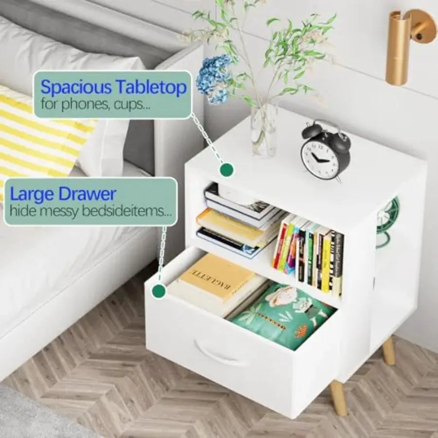 Night Stand, Nightstand with Drawer, Nursery Side Table with Open Storage, Modern End Table, Bedside Table for Small Space, Liv from PriceLows™