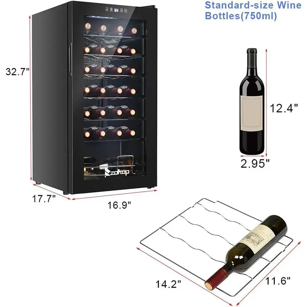 Compact Adjustable Temperature Wine Cooler, Freestanding Mini Fridge with Digital Control and Removable Shelves from PriceLows™