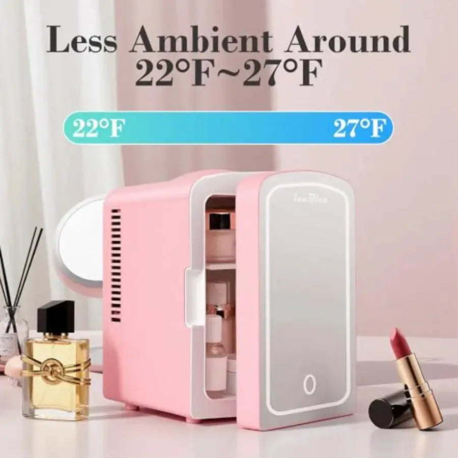 Mini Fridge, Skincare Fridge with Dimmable LED Light Mirror, 4 L/6 Cans Small Refrigerator for Beauty and Beverages, Mini Fridg from PriceLows™