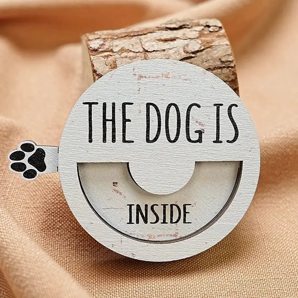 Cat Door Sign | Round Wood Magnet | 7.6 cm Diameter | White Brown