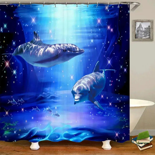 Dolphin Shower Curtain Sea Theme Shower Curtain Hook Washable Dolphin Waterproof 3D Animals Shower Curtain for Bathroom Decor from PriceLows™