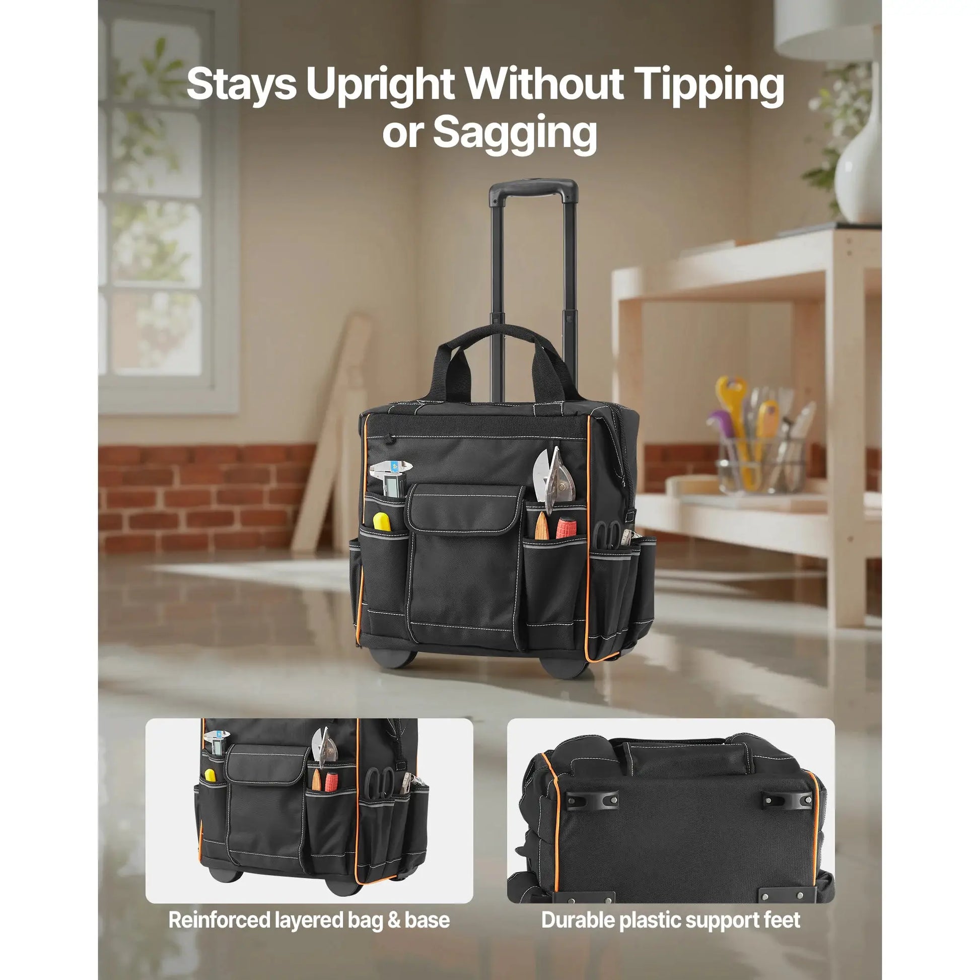 SucceBuy 110Lbs Rolling Tool Bag 25 Pockets Roller Tool Bag on Wheels with Telescoping Handle Toolbag Organizers for Mechanic from PriceLows™