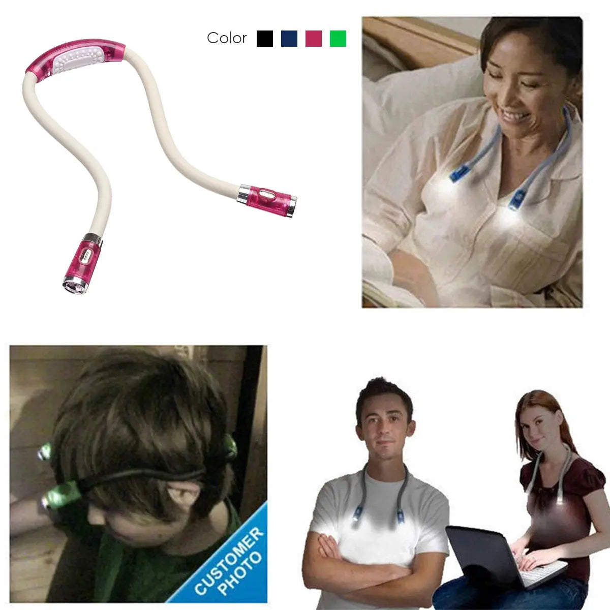 LED Flexible Handsfree Hug Neck Reading Book Light Lamp Torch Flashlight Rechargeable Work Lamp Soft Silicone Night Lights from PriceLows™