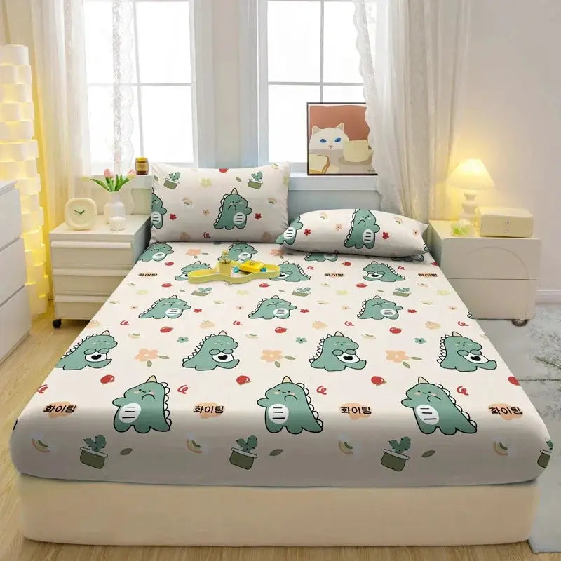 1 Cartoon Fun Animal Printed Matte Fitted Sheet, Bedroom Printed Bed Cover, Bedding (Excluding Pillowcases) from PriceLows™