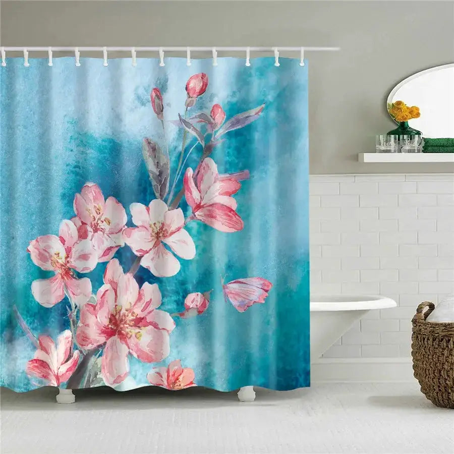 3D Flower Plum Blossom Lotus Lavender Rose Shower Curtains Bathroom Curtain Frabic Waterproof Polyester Bath Curtain with Hooks from PriceLows™