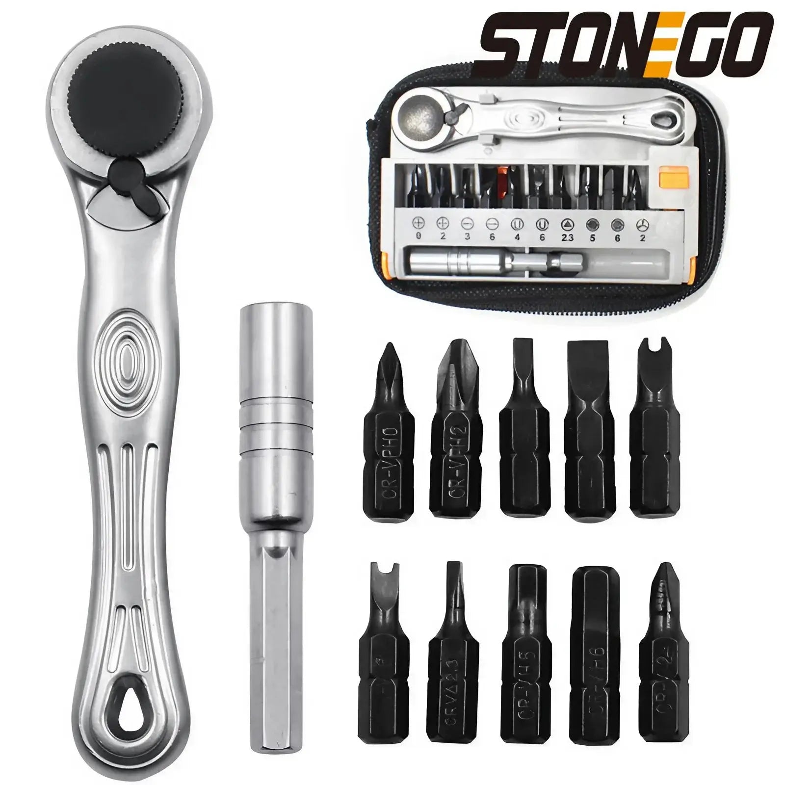 STONEGO Portable Mini Ratchet Wrench Close Quarter Adjustable Ratchet Screwdriver Bits Set with 1/4 Unit Tool Sets from PriceLows™