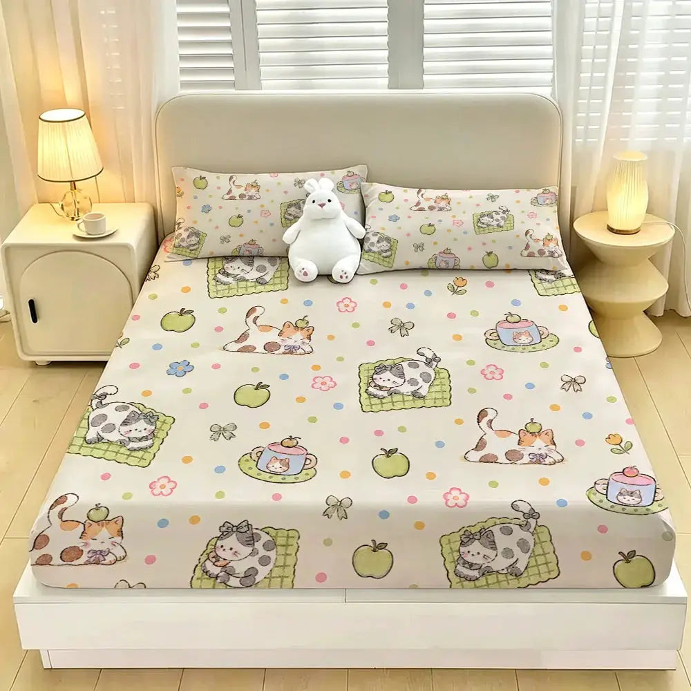 3pcs Cartoon Bear Kitten Printed Chipless Bed Sheet Set Multiple Sizes Soft Bed Cover Bedroom Bedding Decoration, Gift Bedding from PriceLows™