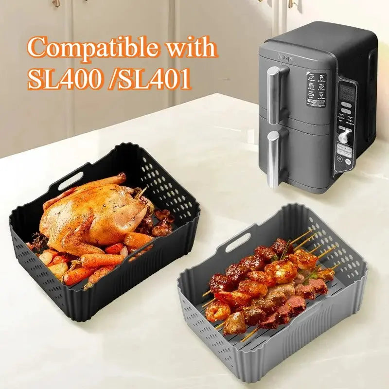 Air Fryer Silicone Liner | Ninja SL400 SL401 Compatible | 2 Drawer Bakeware